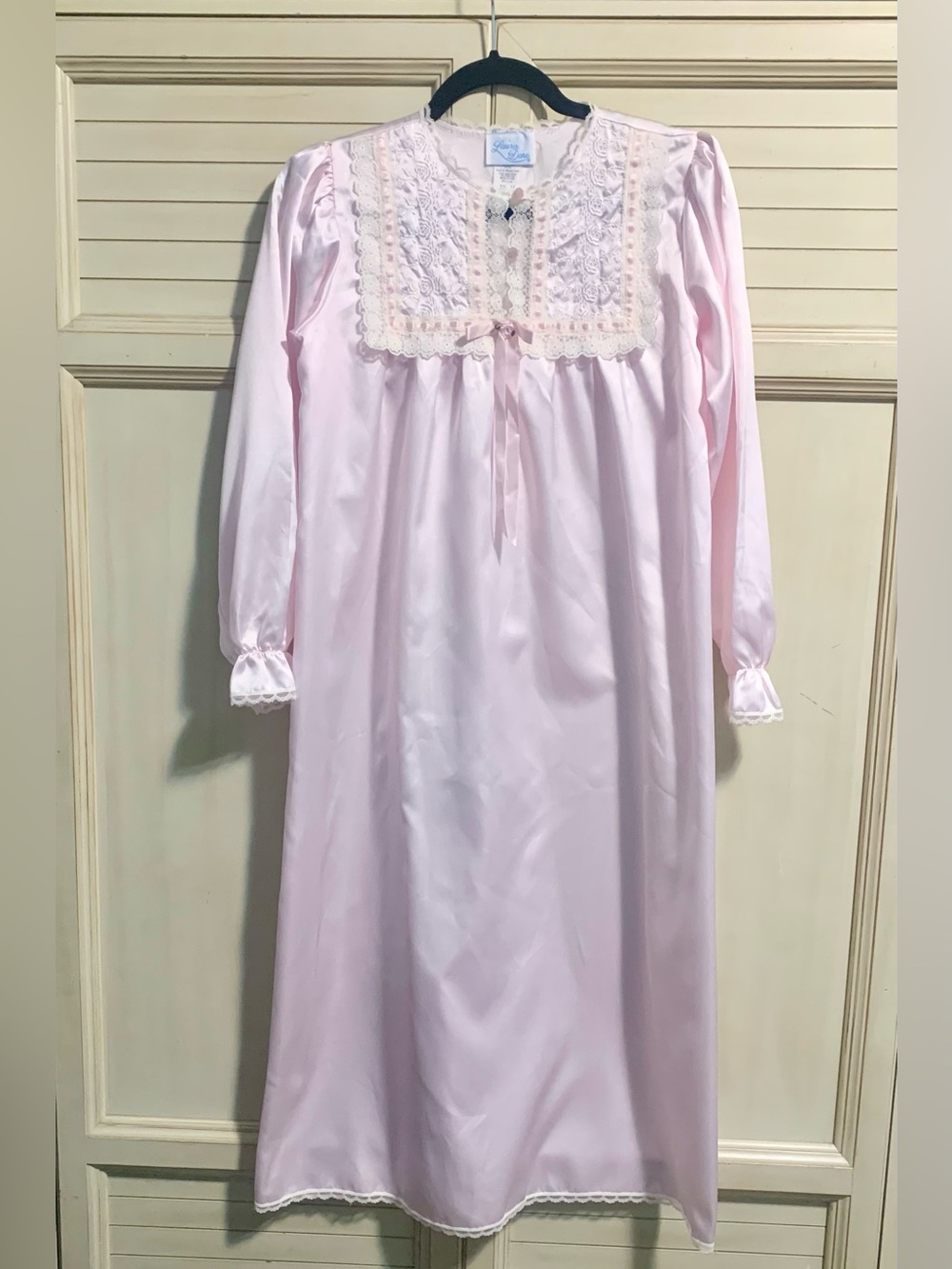 Vintage Girls Laura Dare Pink Nightgown With Ribbon And Lace Victorian Size 12